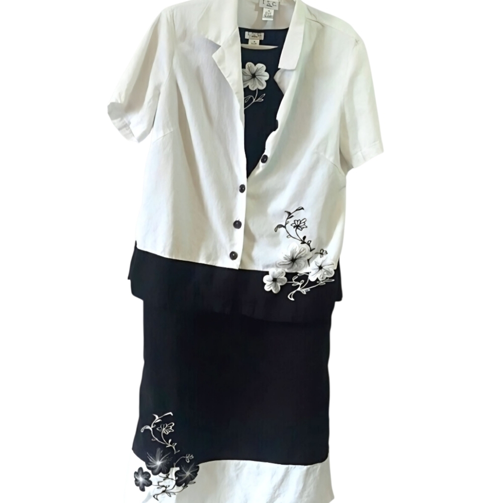NWOT Black White Floral Dress & Jacket Set